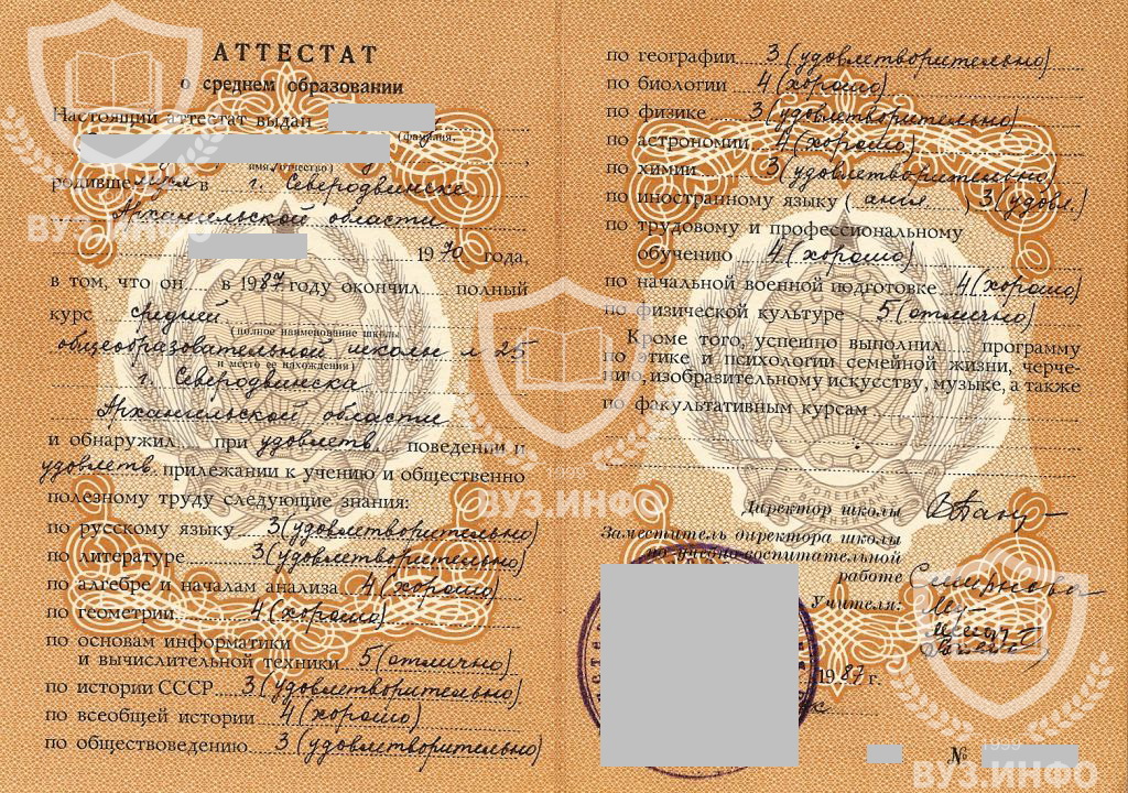 Аттестат 10 классов 1987 года