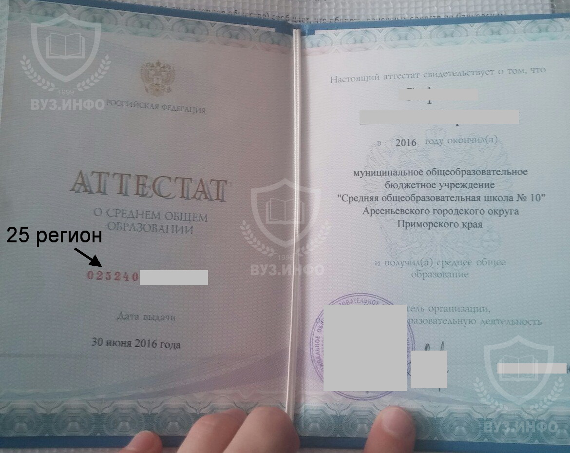 СОШ №10 г. Арсеньев Приморского края Аттестат 11 классов 2016 года